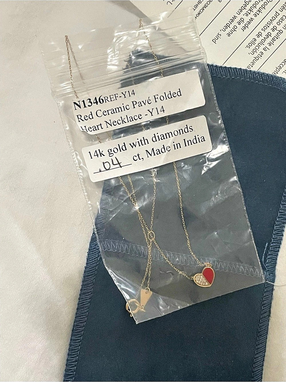 NWT Adina Reyter Red Ceramic /Pavé Diamond Folded Heart Necklace Heart Necklace - Picture 2 of 6
